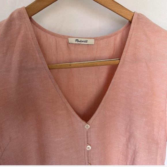 Madewell Linen Button Front Babydoll Dress w Pockets - Picture 3 of 8